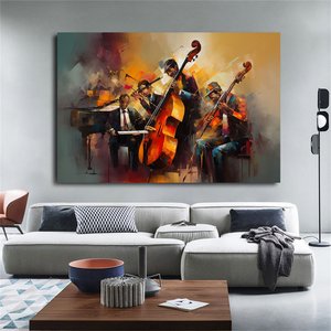 Caz Piyanisti Kanvas Tablosu, Müzik Tabloları, Yağlı Boya Kanvas, Caz, Orkestra, Blues, Saksafon 60x90 cm