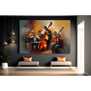 Caz Piyanisti Kanvas Tablosu, Müzik Tabloları, Yağlı Boya Kanvas, Caz, Orkestra, Blues, Saksafon 60x90 cm