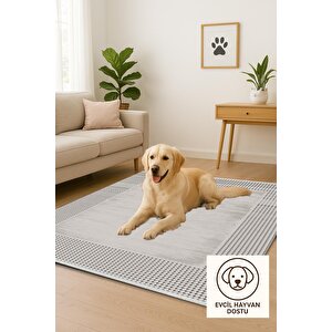 Pamuk Dokuma Taban Halı – Siyah; Beyaz – Geometric Desen, Makinede Yıkanabilir, Kolay Temizlenebilir, Toz Ve Tüy Tutmaz, Kaymaz, Evcil Hayvan Dostu