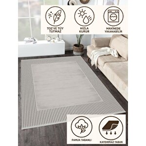 Pamuk Dokuma Taban Halı – Siyah; Beyaz – Geometric Desen, Makinede Yıkanabilir, Kolay Temizlenebilir, Toz Ve Tüy Tutmaz, Kaymaz, Evcil Hayvan Dostu