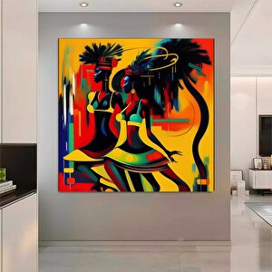 Etnik Soyut Kanvas; Üç Afrikalı Kadın Tablosu 80x80 cm