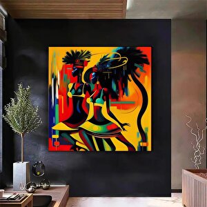 Etnik Soyut Kanvas; Üç Afrikalı Kadın Tablosu 80x80 cm