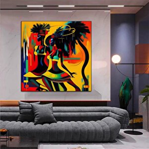 Etnik Soyut Kanvas; Üç Afrikalı Kadın Tablosu 70x70 cm