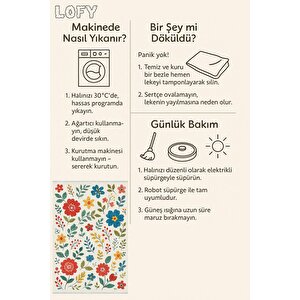 Pamuk Dokuma Taban Halı – Kırmızı; Sarı; Mavi; Yeşil – Çiçekli Desen, Makinede Yıkanabilir, Kolay Temizlenebilir, Toz Ve Tüy Tutmaz, Kaymaz, Evcil Hayvan Dostu