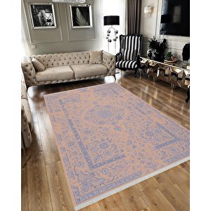 Yıkanabilir Salon Halısı – Lacivert; Bej; Gri – Damask Desen, Makinede Yıkanabilir, Kolay Temizlenebilir, Toz Ve Tüy Tutmaz, Kaymaz, Evcil Hayvan Dostu 80x150 cm