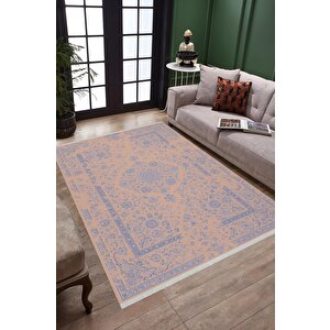 Yıkanabilir Salon Halısı – Lacivert; Bej; Gri – Damask Desen, Makinede Yıkanabilir, Kolay Temizlenebilir, Toz Ve Tüy Tutmaz, Kaymaz, Evcil Hayvan Dostu 80x150 cm