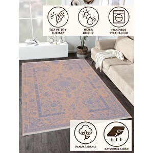 Yıkanabilir Salon Halısı – Lacivert; Bej; Gri – Damask Desen, Makinede Yıkanabilir, Kolay Temizlenebilir, Toz Ve Tüy Tutmaz, Kaymaz, Evcil Hayvan Dostu