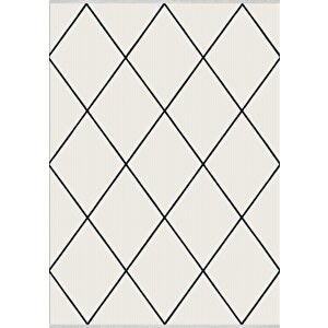 Pamuk Dokuma Taban Halı – Siyah; Krem – Geometrik Desen, Makinede Yıkanabilir, Kolay Temizlenebilir, Toz Ve Tüy Tutmaz, Kaymaz, Evcil Hayvan Dostu