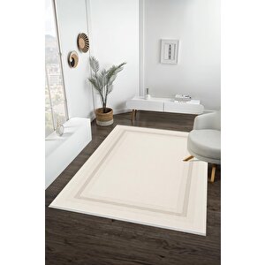 Pamuk Dokuma Taban Halı – Krem; Bej – Geometrik Desen, Makinede Yıkanabilir, Kolay Temizlenebilir, Toz Ve Tüy Tutmaz, Kaymaz, Evcil Hayvan Dostu 200x350 cm