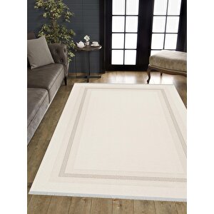 Pamuk Dokuma Taban Halı – Krem; Bej – Geometrik Desen, Makinede Yıkanabilir, Kolay Temizlenebilir, Toz Ve Tüy Tutmaz, Kaymaz, Evcil Hayvan Dostu