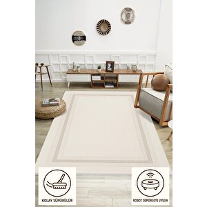 Pamuk Dokuma Taban Halı – Krem; Bej – Geometrik Desen, Makinede Yıkanabilir, Kolay Temizlenebilir, Toz Ve Tüy Tutmaz, Kaymaz, Evcil Hayvan Dostu