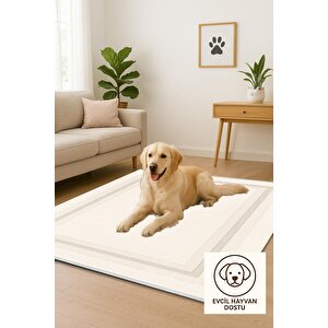 Pamuk Dokuma Taban Halı – Krem; Bej – Geometrik Desen, Makinede Yıkanabilir, Kolay Temizlenebilir, Toz Ve Tüy Tutmaz, Kaymaz, Evcil Hayvan Dostu