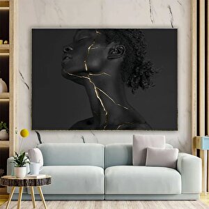Siyah Kadın Kanvas Sanatı; Etnik Altın Baskı 120x150 cm