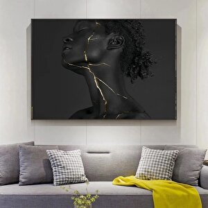 Siyah Kadın Kanvas Sanatı; Etnik Altın Baskı 120x150 cm