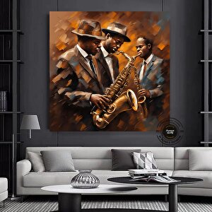 Caz Duvar Dekoru; Caz Orkestrası Sanatı; Müzik Duvar Sanatı; Caz Duvar Sanatı; Oturma Odası Dekoru; 100x100 cm