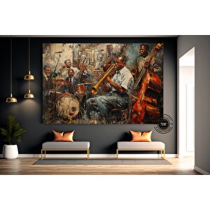 Caz Duvar Sanatı, Müzisyen Baskıları, Afrikalı Sanat Baskıları, Modern Soyut Caz Tablosu, Büyük Boy 150x250 cm