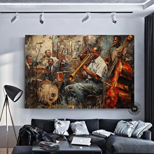 Caz Duvar Sanatı, Müzisyen Baskıları, Afrikalı Sanat Baskıları, Modern Soyut Caz Tablosu, Büyük Boy 150x250 cm