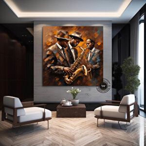 Caz Duvar Dekoru; Caz Orkestrası Sanatı; Müzik Duvar Sanatı; Caz Duvar Sanatı; Oturma Odası Dekoru; 40x40 cm