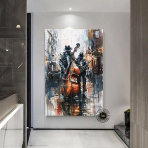 Afrika Caz Sanatı, Afrika Kanvas Tablosu, Caz Duvar Sanatı, Siyah Müzisyen Erkek Kanvası 90x150 cm