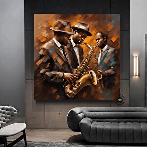 Caz Duvar Dekoru; Caz Orkestrası Sanatı; Müzik Duvar Sanatı; Caz Duvar Sanatı; Oturma Odası Dekoru; 60x60 cm