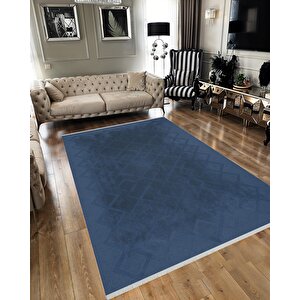 Yıkanabilir Salon Halısı – Lacivert – Geometric Desen, Makinede Yıkanabilir, Kolay Temizlenebilir, Toz Ve Tüy Tutmaz, Kaymaz, Evcil Hayvan Dostu