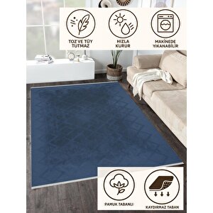 Yıkanabilir Salon Halısı – Lacivert – Geometric Desen, Makinede Yıkanabilir, Kolay Temizlenebilir, Toz Ve Tüy Tutmaz, Kaymaz, Evcil Hayvan Dostu