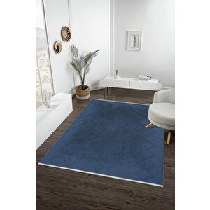 Yıkanabilir Salon Halısı – Lacivert – Geometric Desen, Makinede Yıkanabilir, Kolay Temizlenebilir, Toz Ve Tüy Tutmaz, Kaymaz, Evcil Hayvan Dostu