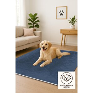 Yıkanabilir Salon Halısı – Lacivert – Geometric Desen, Makinede Yıkanabilir, Kolay Temizlenebilir, Toz Ve Tüy Tutmaz, Kaymaz, Evcil Hayvan Dostu