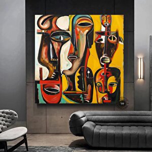 Afrika Soyut Sanatı, Etnik Duvar Baskısı, Afrika Kültürü Temalı Ev Dekoru 80x80 cm