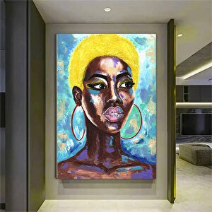 Afrikalı Kadın Kanvas Tablo | Detaylı Renkli Siyah Kadın Resmi | Soyut Etnik Sanat 20x30 cm