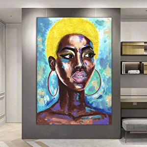 Afrikalı Kadın Kanvas Tablo | Detaylı Renkli Siyah Kadın Resmi | Soyut Etnik Sanat 20x30 cm