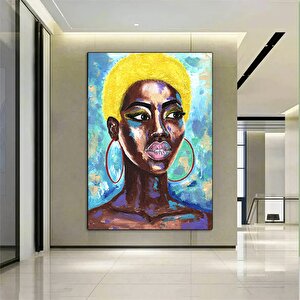 Afrikalı Kadın Kanvas Tablo | Detaylı Renkli Siyah Kadın Resmi | Soyut Etnik Sanat