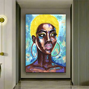Afrikalı Kadın Kanvas Tablo | Detaylı Renkli Siyah Kadın Resmi | Soyut Etnik Sanat