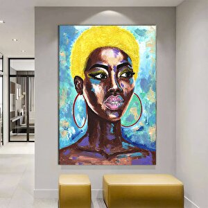 Afrikalı Kadın Kanvas Tablo | Detaylı Renkli Siyah Kadın Resmi | Soyut Etnik Sanat