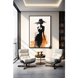 Kadın Tablosu; Siyah-beyaz Portre; Şapkalı Kadın Kanvas 60x90 cm