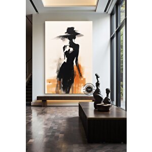 Kadın Tablosu; Siyah-beyaz Portre; Şapkalı Kadın Kanvas