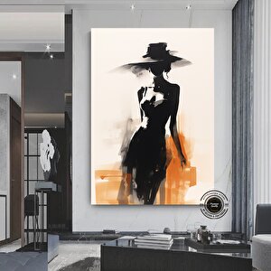 Kadın Tablosu; Siyah-beyaz Portre; Şapkalı Kadın Kanvas