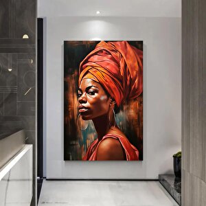 Etnik Başörtülü Kadın Kanvas; Afrika-amerikan Kadın Sanatı 100x200 cm