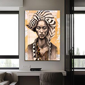 Etnik Kadın Kanvas Sanatı; Etnik Kanvas Baskı; Kadın Kanvas Tablosu; Kadın Kanvas Baskısı; Çok Renkli 60x90 cm