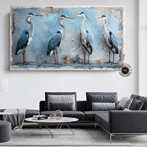 Mavi Balıkçıl Duvar Sanatı; Soyut Balıkçıl Baskısı; Kıyı Kuşu; Çok Renkli