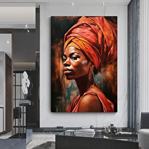 Etnik Başörtülü Kadın Kanvas; Afrika-amerikan Kadın Sanatı 120x180 cm