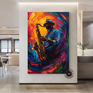 Afrika Caz Sanatı; Caz Yağlı Boya Kanvas; Siyah Müzisyen Kanvas; Saksafon Kanvas