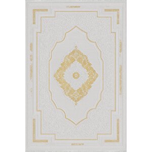Pamuk Dokuma Taban Halı – Beyaz; Altın – Oriental Desen, Makinede Yıkanabilir, Kolay Temizlenebilir, Toz Ve Tüy Tutmaz, Kaymaz, Evcil Hayvan Dostu 80x80 cm