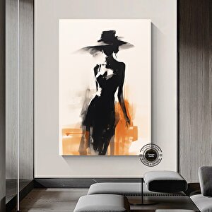 Kadın Tablosu; Siyah-beyaz Portre; Şapkalı Kadın Kanvas 50x70 cm