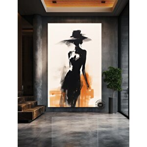 Kadın Tablosu; Siyah-beyaz Portre; Şapkalı Kadın Kanvas