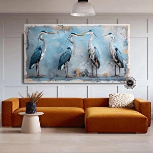 Mavi Balıkçıl Duvar Sanatı; Soyut Balıkçıl Baskısı; Kıyı Kuşu; Çok Renkli 75x150 cm