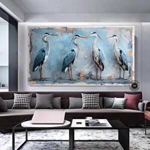 Mavi Balıkçıl Duvar Sanatı; Soyut Balıkçıl Baskısı; Kıyı Kuşu; Çok Renkli 40x80 cm