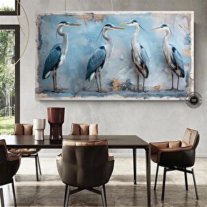 Mavi Balıkçıl Duvar Sanatı; Soyut Balıkçıl Baskısı; Kıyı Kuşu; Çok Renkli 40x80 cm