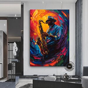 Afrika Caz Sanatı; Caz Yağlı Boya Kanvas; Siyah Müzisyen Kanvas; Saksafon Kanvas 90x150 cm