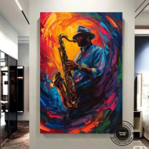 Afrika Caz Sanatı; Caz Yağlı Boya Kanvas; Siyah Müzisyen Kanvas; Saksafon Kanvas